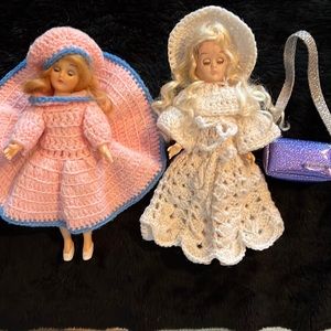 Handmade crocheted dresses &hats for miniature dolls Preowned